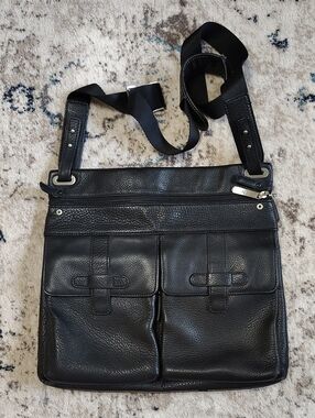 Bosca Black Leather Crossbody Bag - Classic Organizer